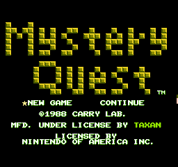 Mystery Quest title screen for NES